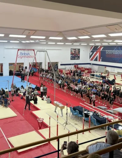 The presentation ceremony at the 2023 British Gymnastics Adult Championships at Lilleshall National Sports Centre.