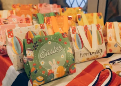 Easter goodie bags and medals at KCGA children’s gymnastics awards event in Kensington London W8.