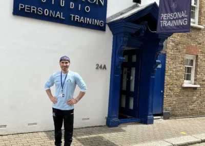 Coach Stefan Kolimechkov standing outside The Kensington Studio in Kensington W8, the private training venue used by Kensington & Chelsea Gymnastics Academy for one-to-one gymnastics lessons.