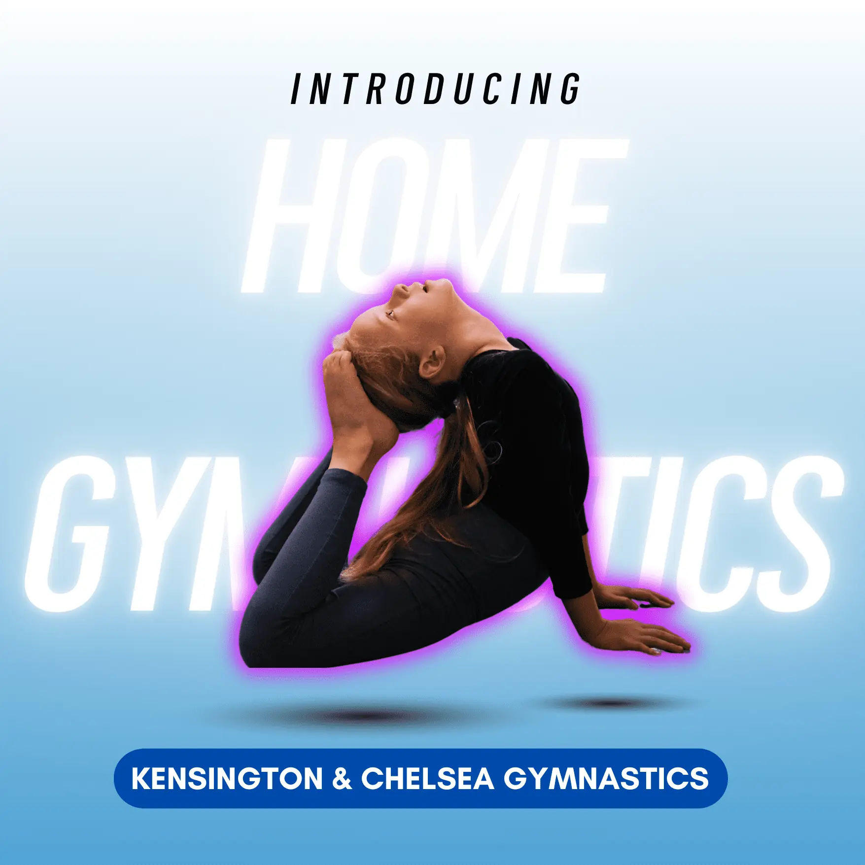 Child practising a guided gymnastics stretch during a home gymnastics lesson in London with Kensington & Chelsea Gymnastics Academy
