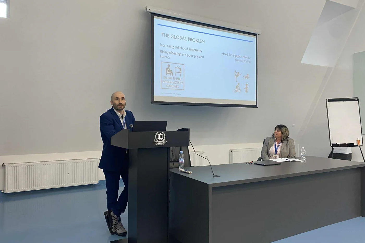 Dr Stefan Kolimechkov presenting gymnastics research on physical activity and child health at the ICASS Congress 2025 in Sofia, Bulgaria.