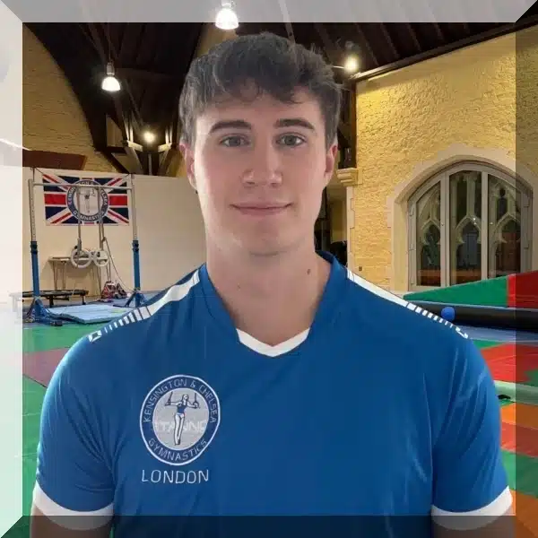 Coach David, assistant coach at Kensington & Chelsea Gymnastics Academy, experienced competitive gymnast and diver with academic background at Oxford and Imperial College London
