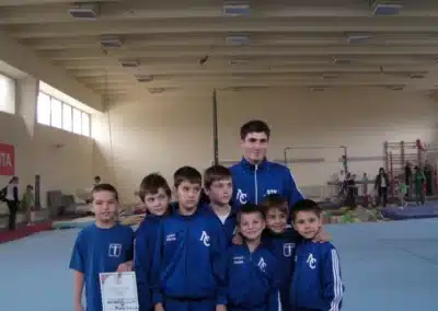 Boys’ artistic gymnastics squad coached by Dr Stefan Kolimechkov at the qualifications for the Bulgarian Championships, Bulgaria, 2010