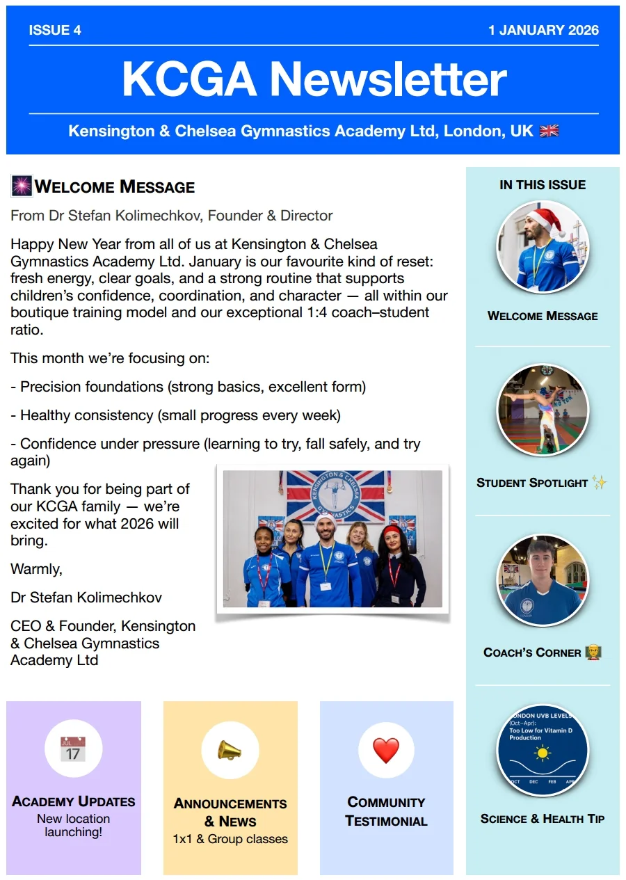 Thumbnail of KCGA Newsletter Issue 4 from January 2026 by Kensington & Chelsea Gymnastics Academy