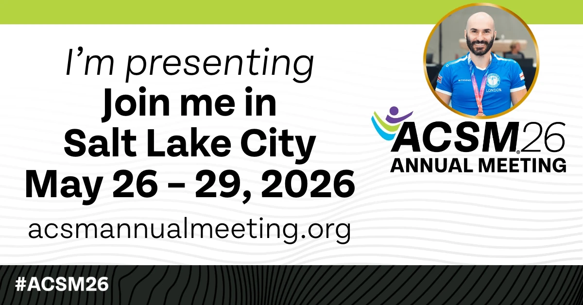Dr Stefan Kolimechkov presenting research on gymnastics and bilateral symmetry at the ACSM 2026 Annual Meeting in Salt Lake City
