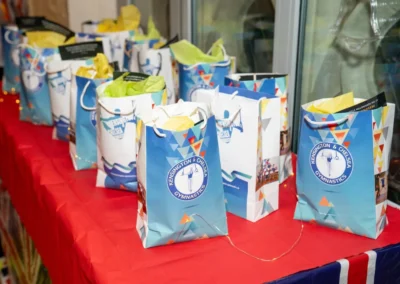 Christmas gift bags prepared for children at the KCGA Christmas 2024 event at Kensington Gymnastics Club