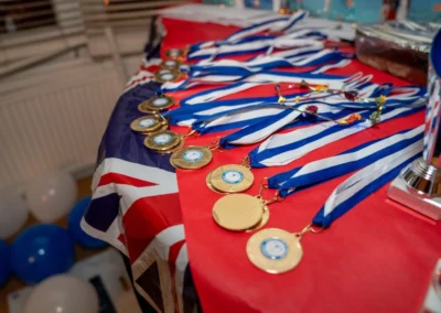 Gold medals prepared for children’s gymnastics awards ceremony at More House School in Knightsbridge SW1X.