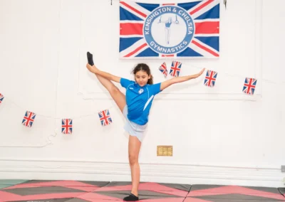 Young gymnast performing high leg balance at More House School Knightsbridge London SW1X
