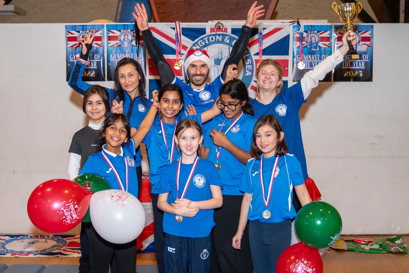 Gymnastics Christmas performance 2025 with young gymnasts and coaches at Kensington & Chelsea Gymnastics Academy, London