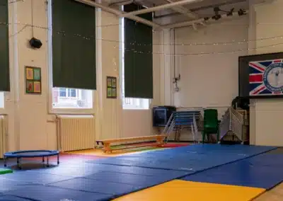 Gymnastics equipment prepared for children’s classes at KCGA Chelsea in Park Walk School