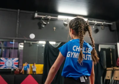 Child preparing to begin an air track gymnastics exercise in Knightsbridge London