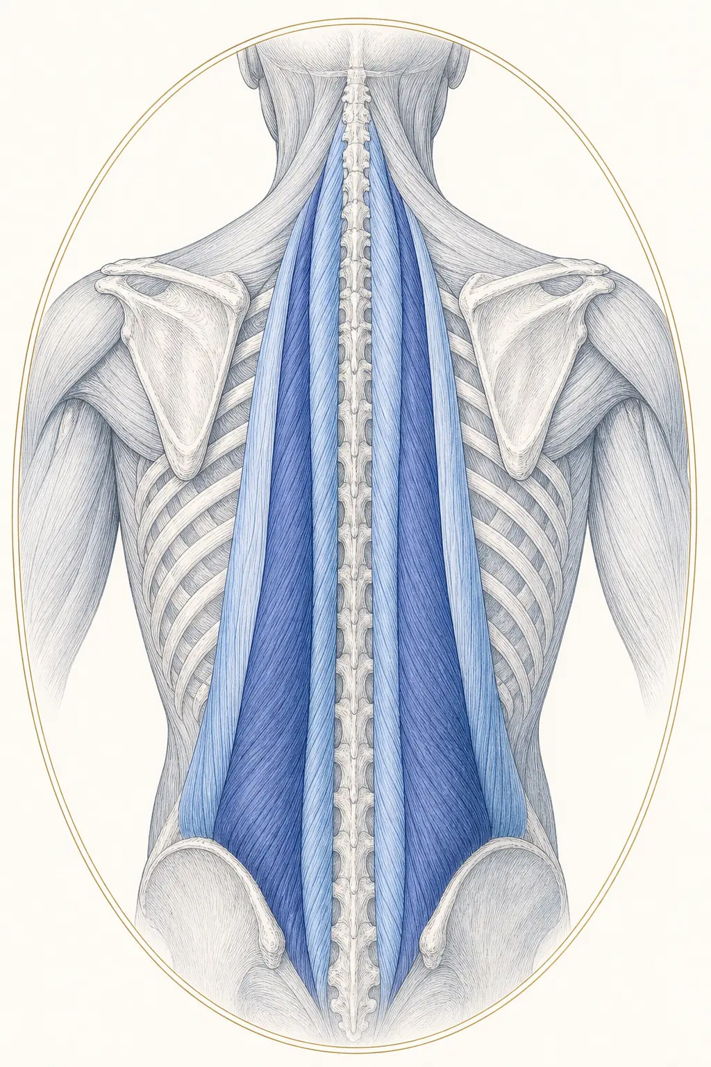Posterior anatomy illustration showing the erector spinae