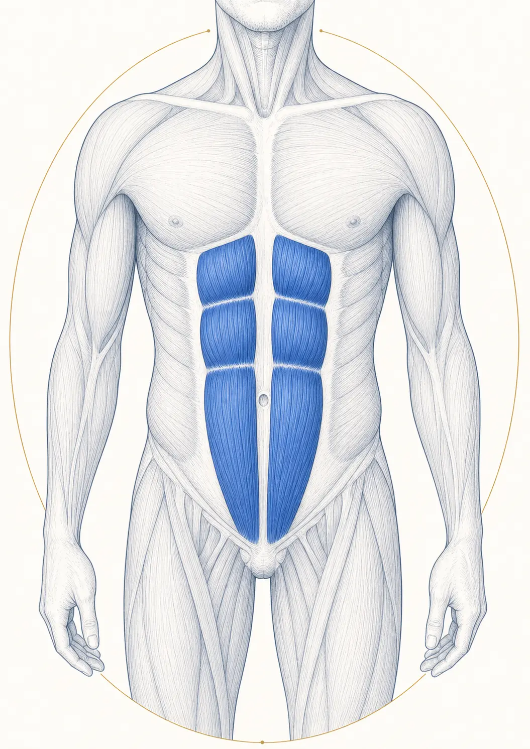 Anterior anatomy illustration highlighting rectus abdominis