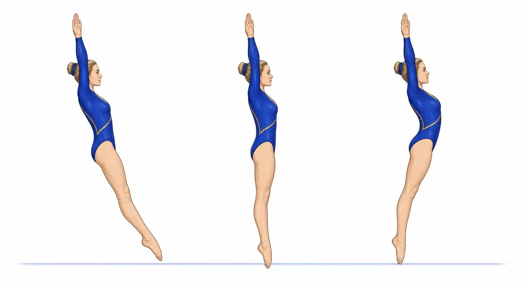The same gymnast shown in hollow, straight and arch body positions