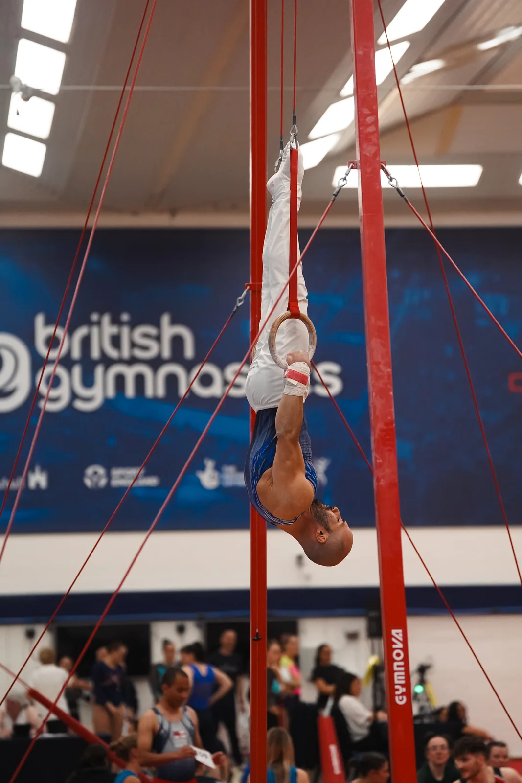 Dr Stefan Kolimechkov competing on still rings at the 2026 Adult Gymnastics British Championships