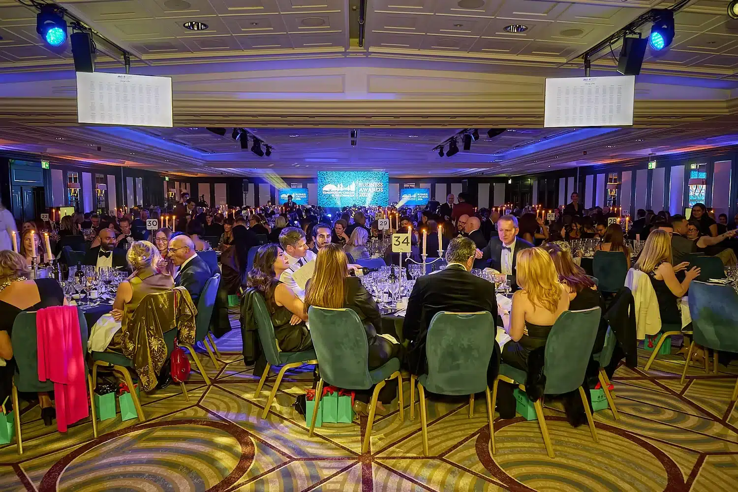 Guests seated throughout the Royal Lancaster London ballroom during the 2026 Kensington, Chelsea and Westminster Business Awards gala dinner