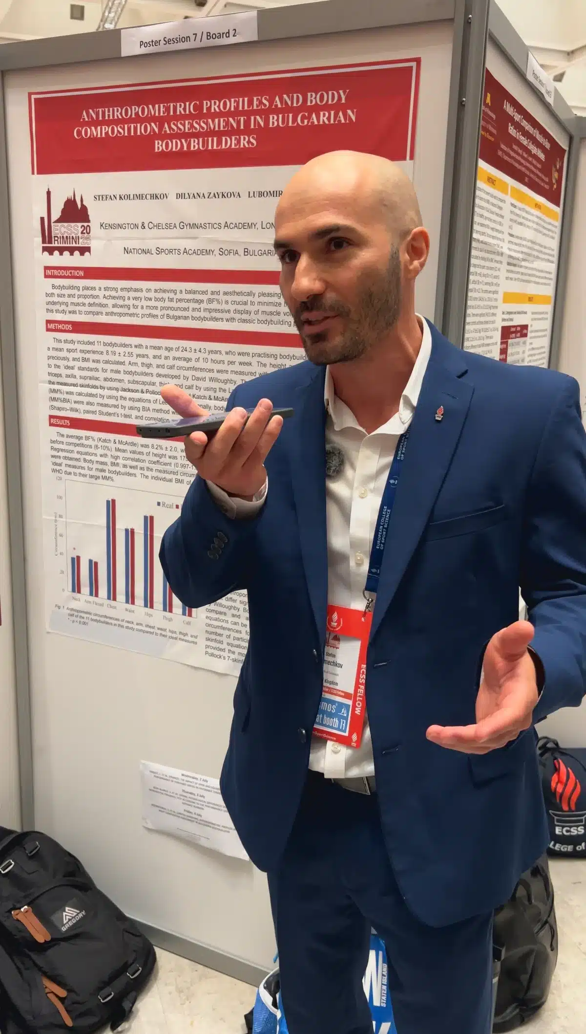 Stefan Kolimechkov discussing his poster at ECSS Rimini 2025